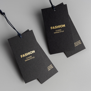 Thời Trang Tùy Chỉnh Chất Lượng Cao Màu Đen Lá Vàng In Ấn Quần Áo Thẻ Nhãn Giấy Treo Thẻ Với Chuỗi Sợi Dây Thừng Cho Quần Áo - Product Image 1