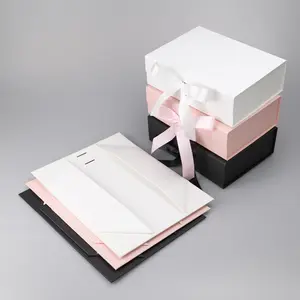 Flache magnetische starre faltbare Geschenk verpackungen aus Pappe mit Klebeband und Band