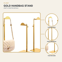 Expositor de Bolsos de Mano Personalizado en Dorado con Base Metálica de Altura Ajustable para Joyería, Boutique y Mostrador de Venta
