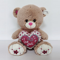 Ours en peluche blanc/brun brillant tenant un cœur rouge avec inscription « Je t'aime » dans la main, jouet en peluche pour animaux