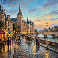 Peinture à l'huile peinte à la main, scène de rue parisienne, grand tableau impressionniste, paysage urbain pluvieux, art mural sur toile