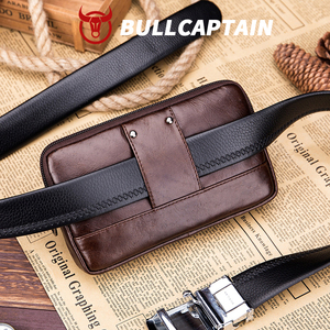 BULLCAPTAIN Sac banane en cuir véritable antivol avec motif logo pour homme, sacoche de taille avec poche pour téléphone portable, sacs bandoulière pour homme - Product Image 2