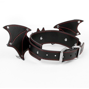FUNSM Bat-shaped Design Leather <b>Collar</b> and Metal Chain Leash BDSM <b>Collar</b> <b>Bondage</b> Gear Fetish Sex Toys for Couples - Product Image 5