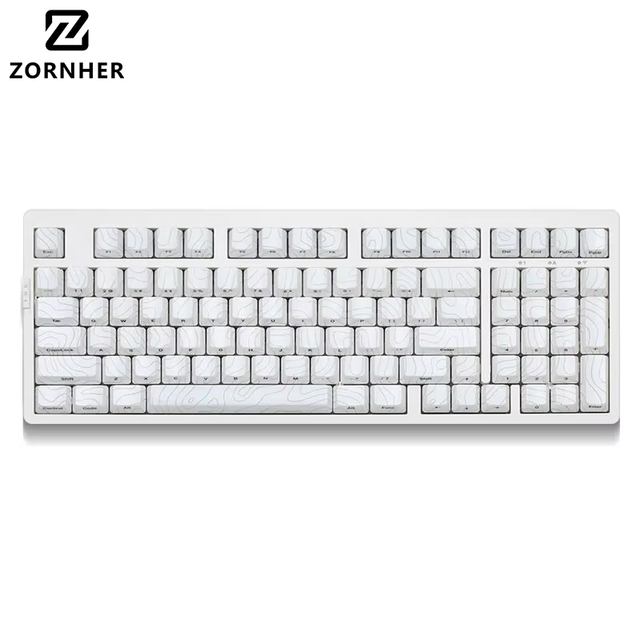 Zornher ZH980 Mechanical Keyboard White Topographic RGB Backlit Programmable Wireless Silent Gaming Keyboard for Office