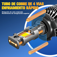 Phare LED T4 200W H4 H7 H11 9005 9006 20000LM 4 tubes en cuivre Canbus Driver externe 12V 24V Lumière blanche 6500K