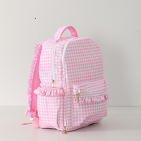 Sac à dos de rentrée scolaire pour filles, sac à dos mignon à volants en gingham, sac à dos imperméable en nylon pour enfants avec poche avant, sac pour tout-petits