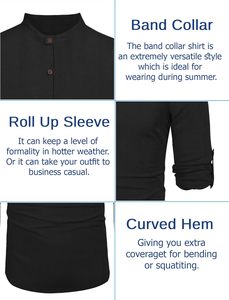 Camisa Henley de Lino de Manga Larga para Hombre - Cuello Alto, Estilo Casual para Playa, Otoño/Invierno, Corte Holgado y Transpirable - Product Image 5