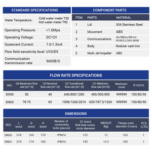 عداد مياه ذكي لاسلكي عالي الدقة DN50 R80 4G مع وصلة شفة من الحديد الزهر بدون صمام للقراءة والمراقبة عن بعد - Product Image 6
