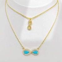 Collier personnalisé en argent 925 avec pierre turquoise bleue, trèfle infini en or 18 carats, gravé, de luxe, pour mariée, superposable, idéal pour les fêtes