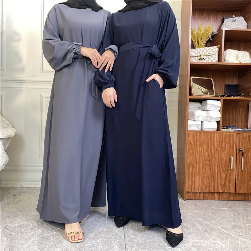 Stretch Cuffs Solid Plain With Pocket Lining Islamic Clothing Modern Dubai Nida Abaya Egypte