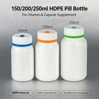 Flacon pharmaceutique OEM en PEHD 150/200/250 ml, conteneur personnalisé pour capsules de vitamines et compléments alimentaires, commande en gros uniquement, pas de stock disponible