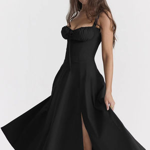 Meilleures ventes Holiday Robe à épaules dénudées Robe sans manches à bretelles spaghetti Robes vintage pour femmes de couleur unie - Product Image 1