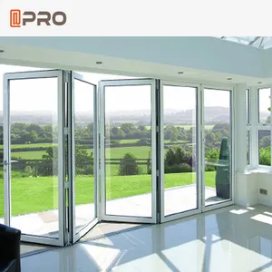 Exterior Double Glass Folding Door Aluminum Sliding Fold Doors Thermal Break Bifold Door