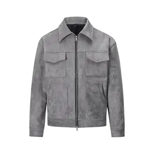 High Quality Suede Leather Jacket High Street Multi-Pocket Zip Jacket Men's Slim Fit Suede Jacket for Men
