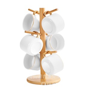 Wooden Cup Holder 6 Tier Desktop Organizer For Kitchen Countertop Storage Eco Friendly Coffee <b>Teacup</b> Rack - Product Image 1