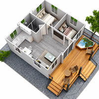 Maison conteneur moderne à deux chambres, maison préfabriquée modulaire de luxe pour petite famille