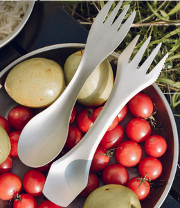 휴대용 야외 여행 초경량 퓨어 티타늄 통합 다기능 양면 식기 스푼 포크 캠핑 메탈 스파크 - Product Image 5