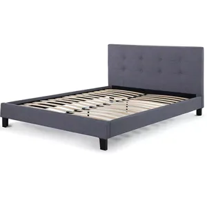 असबाबवाला पूर्ण मंच बिस्तर स्टील फ्रेम, लकड़ी समर्थन-डार्क ग्रे बिस्तर