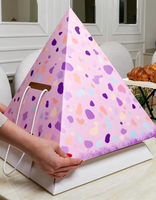 Boîte en papier écologique en forme de pyramide pour pâtisseries, gâteaux, gaufres, sushis, brownies, biscuits, emballage à emporter avec insert en ruban