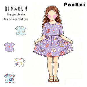 Vestido de <span class=keywords><strong>gasa</strong></span> con diseño de bambú para niñas, vestido navideño de manga corta, ropa festiva para niñas pequeñas - Product Image 1