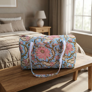 Quilted Cotton Duffle <b>Bag</b> Luxury Sport Weekender Large Capacity Durable Zipper Closure Trending Women's Unique Travel Handbag - Product Image 3