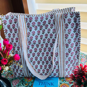 Quilted Cotton Tote <b>Bag</b> Block Printed <b>Boho</b> Shoulder Crossbody Large Reusable Eco-Friendly Grocery Market <b>Bag</b> for Daily Use - Product Image 1