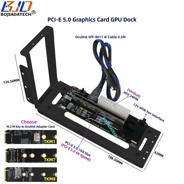 PCI-E 5.0 16X GEN5 Laptop External Graphics Card EGPU GPU Dock 128GB/S + OCuLink to M.2 NVME Adapter Card + SFF-8611 Data Cable