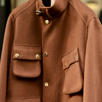 Veste en cachemire double face pour homme, ceinturée, style safari, en laine, col montant, quatre poches à rabat, coupe-vent pour l'hiver