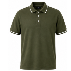 Polo pour homme vert olive à col, en coton doux et respirant, idéal pour le golf, décontracté et élégant, à manches courtes - Product Image 1