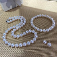 Ensemble de bijoux en perles, collier, bracelet, boucles d'oreilles, perles d'eau douce rondes de 8 à 9 mm, argent 925, boîte en velours, luxe, vente en gros, sur mesure
