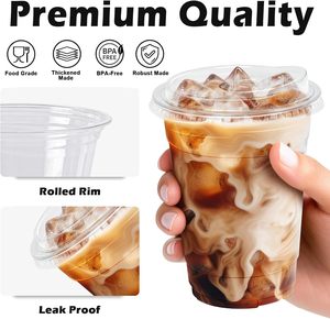 Gobelet en plastique jetable transparent avec couvercle pour boissons froides, café, thé, jus, boba, 8oz, 16oz, 32oz, personnalisable avec logo, en PET/PLA - Product Image 4