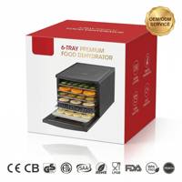Draagbare elektrische voedseldroger met regelbare temperatuur (80°C), digitale bediening, 6 bakjes, plastic, milieuvriendelijk, voor thuisgebruik