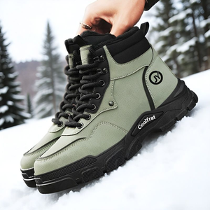 Chaussures montantes élégantes pour hommes, bottes de neige imperméables en cuir PU pour l'automne, chaussures de sport décontractées à semelle épaisse, chaussures de randonnée et de marche sécurisées - Product Image 3