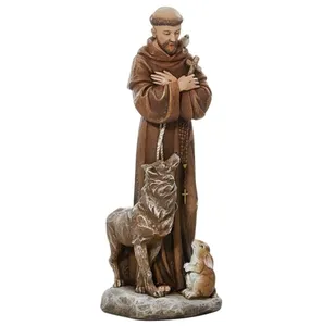 Смола тосканская статуя Святого Фрэнсиса с религиозной статуей животного