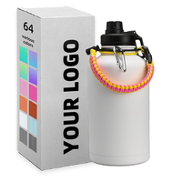 Botol Air Terisolasi 64oz, Wadah Air Dinding Ganda Setengah Galon dengan Pegangan Tali Paracord & Tutup Sedotan