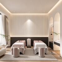 Salon de coiffure au style minimaliste personnalisé avec lit de beauté et décoration intérieure complète pour salon de beauté