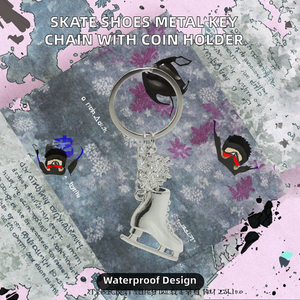 Porte-clés rond en alliage <span class=keywords><strong>de</strong></span> zinc personnalisé, motif chaussures <span class=keywords><strong>de</strong></span> skate, patins, <span class=keywords><strong>jeux</strong></span> <span class=keywords><strong>de</strong></span> neige, hiver, avec support pour pièce <span class=keywords><strong>de</strong></span> monnaie - Product Image 2