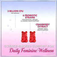 Complément Alimentaire OEM Marque Blanche pour Femmes : Gommes Probiotiques Canneberge pour le Soutien de l'Équilibre Intestinal, Urinaire et du pH Intime, Favorisant le Bien-être Féminin