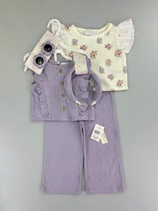 J34XL Set Estivo Traspirante Floreale 4 Pezzi per <span class=keywords><strong>Bambina</strong></span>: Gilet con Volant + Maglietta a Maniche Corte + <span class=keywords><strong>Pantaloni</strong></span> Larghi + Fascia per Capelli e Occhiali <span class=keywords><strong>da</strong></span> Sole - Product Image 3