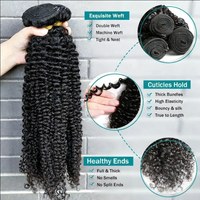 Paquete de Cabello Humano Rizado Kinky Curly, Jerry Curly, 100% Sin Procesar, Extensiones de Cabello Virgen Remy, 3/4 Paquetes, Negro Natural