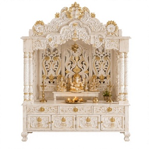 Mandir Moderno de Madera de Teca con Puertas de Diseño Corians, Mandir Grande de Madera con Estantes, Compre un Templo Moderno Blanco con Puertas - Product Image 5