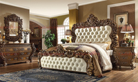 Ensemble de meubles de chambre à coucher sculptés à la main de style américain, lit king size avec revêtement en cuir, meubles de chambre à coucher, lit antique