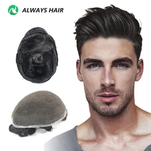 Bleach Knots Natural Hairline Full French Lace Hair Replacement System Men Toupee