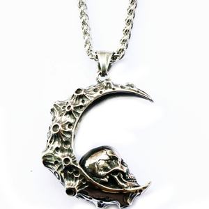 Colgante de Acero Inoxidable 316L al por Mayor, Colgante Grande y Dominante de Luna, Calavera Vintage, Estrella y Creciente, Estilo Gótico Retro para Collar - Product Image 1
