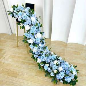 Centro de Mesa de Flores para Boda, Camino de Mesa de Flores Blancas de 200 cm de Largo, Camino de Mesa de Flores de Seda de Lujo en Blanco y Crema, Camino de Mesa de Flores de Rosas Púrpuras - Product Image 2