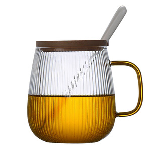 Taza de vidrio a rayas con tapa y cuchara, para uso en oficina, resistente al calor, diseño transparente - Product Image 5