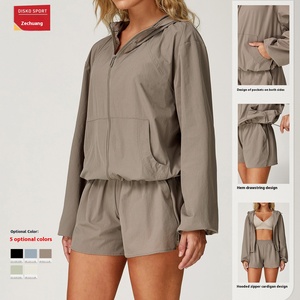 Giacca da Yoga con Cappuccio per Donna, <span class=keywords><strong>Alta</strong></span> Qualità, Resistente ai Raggi UV, Traspirante, Asciugatura Rapida, Lunghezza Intera, in Spandex/Nylon con Zip, <span class=keywords><strong>Protezione</strong></span> <span class=keywords><strong>Solare</strong></span> - Product Image 5