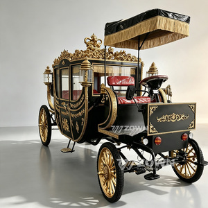 Calèche royale électrique ZOWN noire et dorée avec auvent à pompons pour mariages et tourisme - Product Image 1