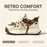 Baskets plateforme rétro épaisses pour hommes avec soutien de la voûte plantaire, absorption des chocs, respirantes, légères, style streetwear et décontracté