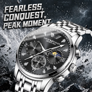 <span class=keywords><strong>Montre</strong></span> à quartz <span class=keywords><strong>pour</strong></span> <span class=keywords><strong>homme</strong></span> en acier inoxydable, boîtier en alliage, montres-bracelets <span class=keywords><strong>pour</strong></span> affaires, étanche 3 ATM avec calendrier lumineux, design soleil/lune/étoiles - Product Image 5